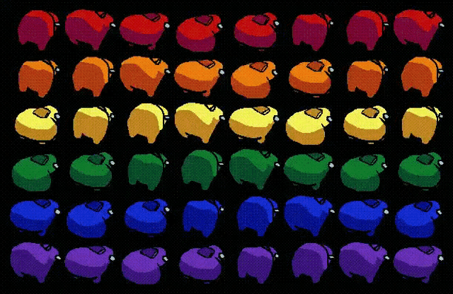 a bunch of different colored sheep are lined up on a black background