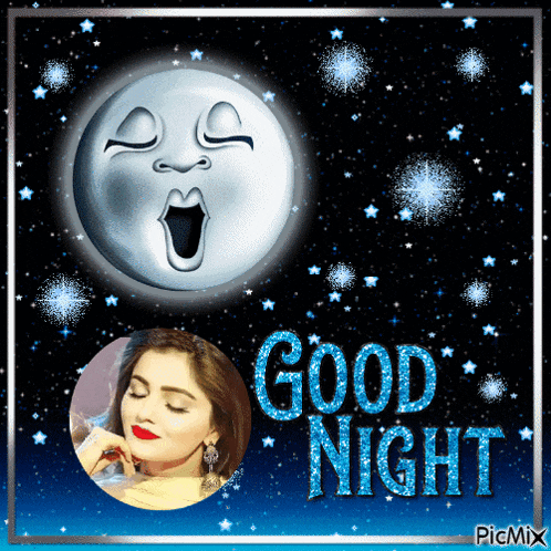a picture of a woman with a yawning face and the words good night