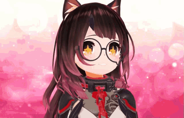 a cartoon girl with glasses and a cat ear