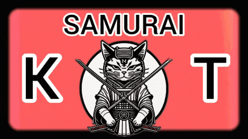 a samurai kat logo with a cat holding a sword