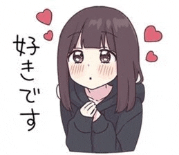 a girl in a black hoodie is surrounded by hearts and says `` i love you '' .