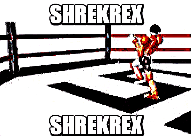 a boxer in a boxing ring with the words shrekrex above him