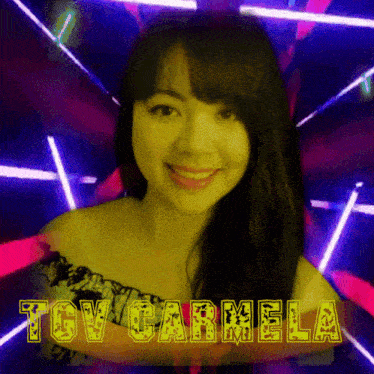 a picture of a woman with the name toy carmela behind her