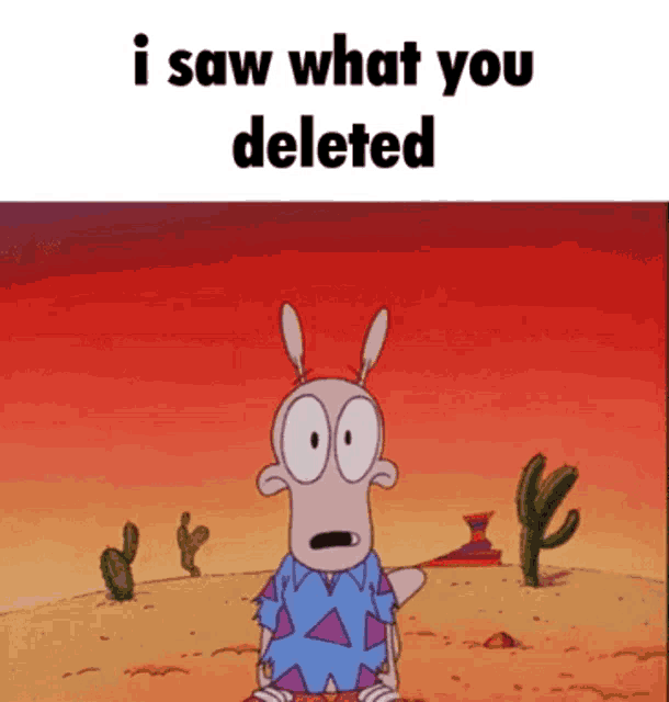 a cartoon character says i saw what you deleted while standing in the desert