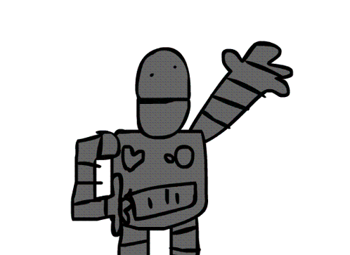 a black and white drawing of a robot with wi written on his eye