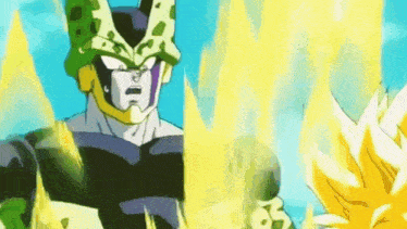 a cartoon character from dragon ball z is standing next to a cartoon character from dragon ball z and looking at him .