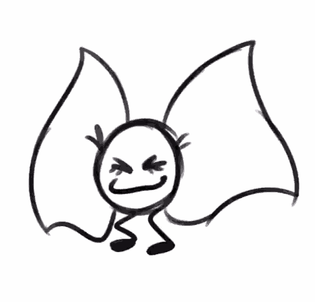 a black and white drawing of a stick figure with wings and a smile on its face .