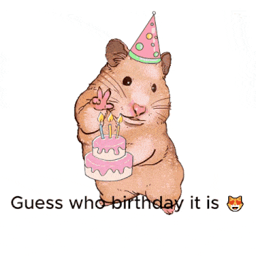 a picture of a hamster surrounded by flames with the words guess who birthday it is