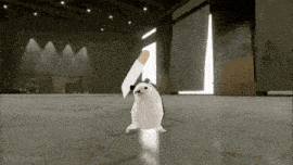 a hamster with a cigarette in its mouth is dancing in a warehouse