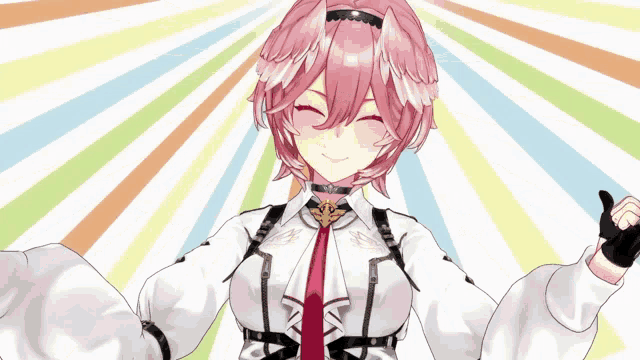 a girl with pink hair is wearing a white shirt