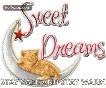 a cat is laying on a crescent moon with the words `` sweet dreams '' written above it .