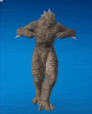 a statue of a monster with spikes on its arms and legs against a blue background
