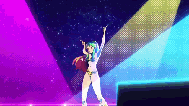 a girl in a bikini is dancing on a stage with her arms in the air .