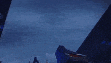 a painting of a giant robot flying through a cloudy sky