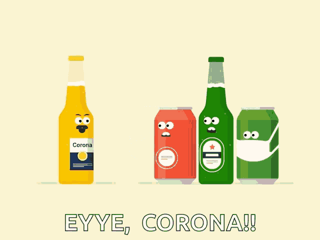 a bottle of corona is standing next to a can of heineken