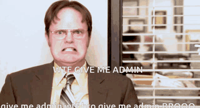 a man in a suit and tie is asking for admin