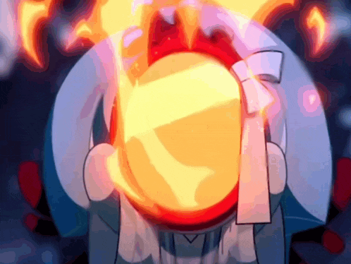 a cartoon character is holding a red object that is on fire