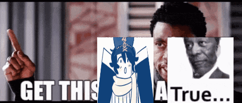 a picture of a man pointing up with the words get this a true