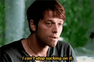 a man is talking and saying i can t stop sucking on it .