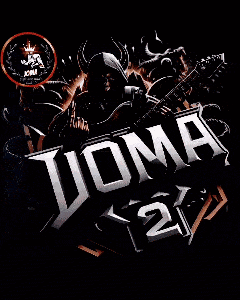 a skull with horns is holding a guitar in front of the word iowa