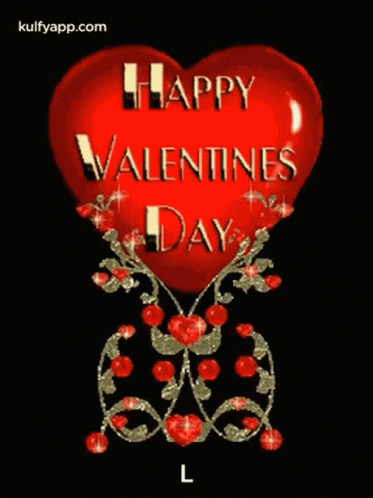 a happy valentine 's day greeting card with a red heart on a black background