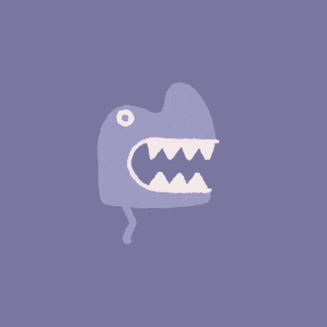 a drawing of a monster with sharp teeth and a white eye