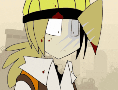 a cartoon character with a bandage on his head