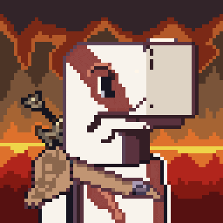 a pixel art drawing of a skeleton with a sword