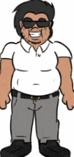 a cartoon of a man wearing sunglasses and a white shirt is smiling .