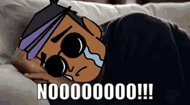 a cartoon of a man laying on a couch with the words nooo00000 written on the bottom