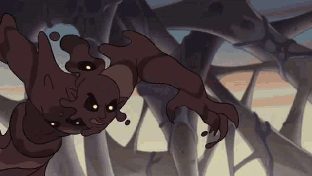 a cartoon drawing of a monster with glowing yellow eyes