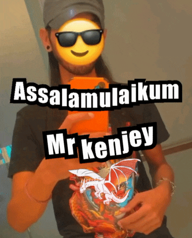 a man wearing sunglasses and a hat takes a selfie with the words assalamualaikum mr. kenjey above him