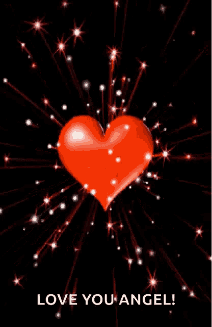 a red heart surrounded by sparklers with the words love you angel below it