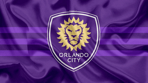 a purple and white checkered flag with an orlando city logo
