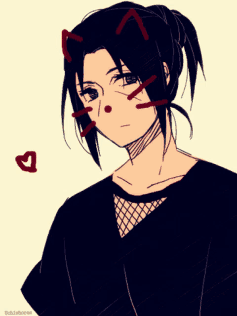 a drawing of a person with a cat ear on their face