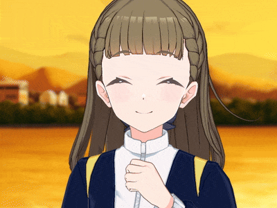 a girl with long hair and a yellow backpack smiles for the camera