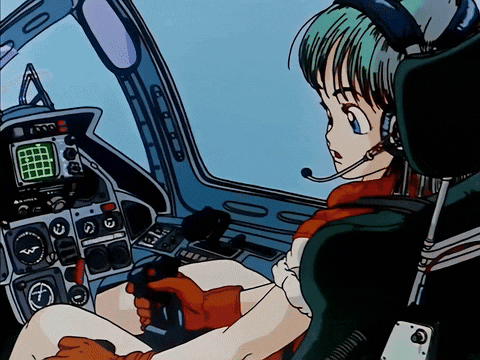 a cartoon of a girl sitting in a cockpit with a microphone