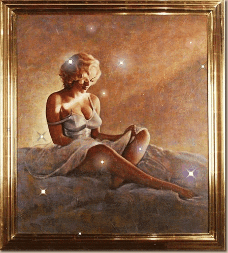 a painting of a woman in a white dress is framed