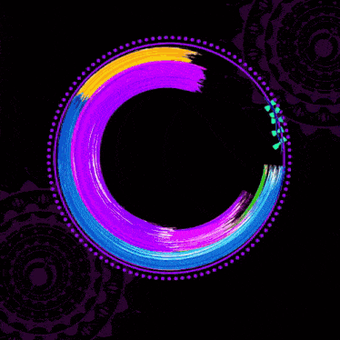 a purple background with a white circle and a few lines coming out of it