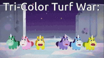 a cartoon of unicorns with the words tri-color turf war