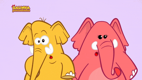two cartoon elephants are standing next to each other and the words galinha pintadinha are on the bottom