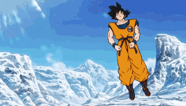 a cartoon character named goku is jumping through the air