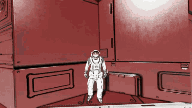 a drawing of an astronaut standing in a room