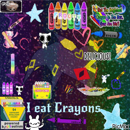 a collage of crayons with the words i eat crayons on the bottom