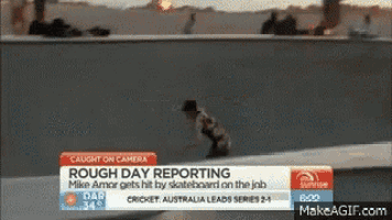 rough day reporting mike amor gets hit by a skateboard