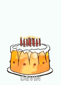 a cartoon rabbit is jumping out of a birthday cake holding an envelope and candles .