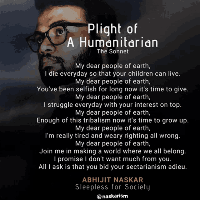 a poem written by abhijit naskar is titled flight of a humanitarian