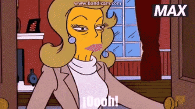a cartoon of a woman with a yellow face and the words 100 oh