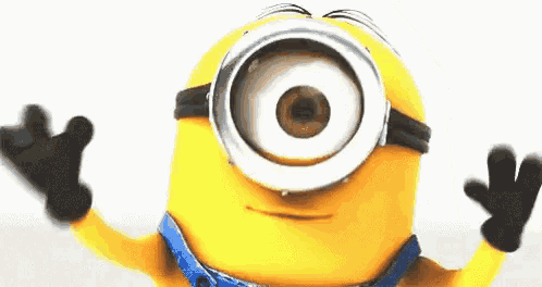 a close up of a yellow minion with a big eye