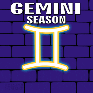 two penguins are facing each other in front of a sign that says gemini season ii